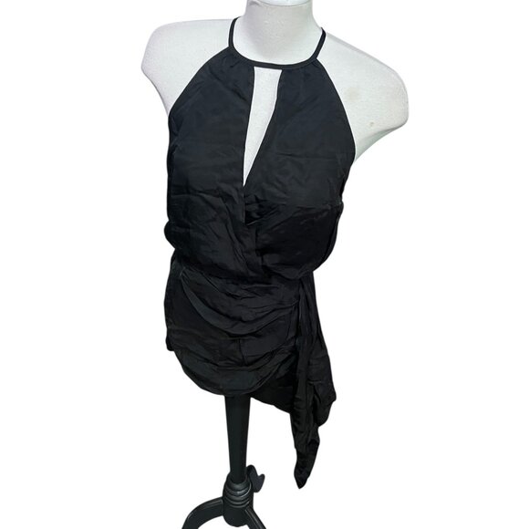 Halara Black Silky Cut Out Mini Dress Sz Small Black Sleeveless Tie Back - Picture 7 of 16